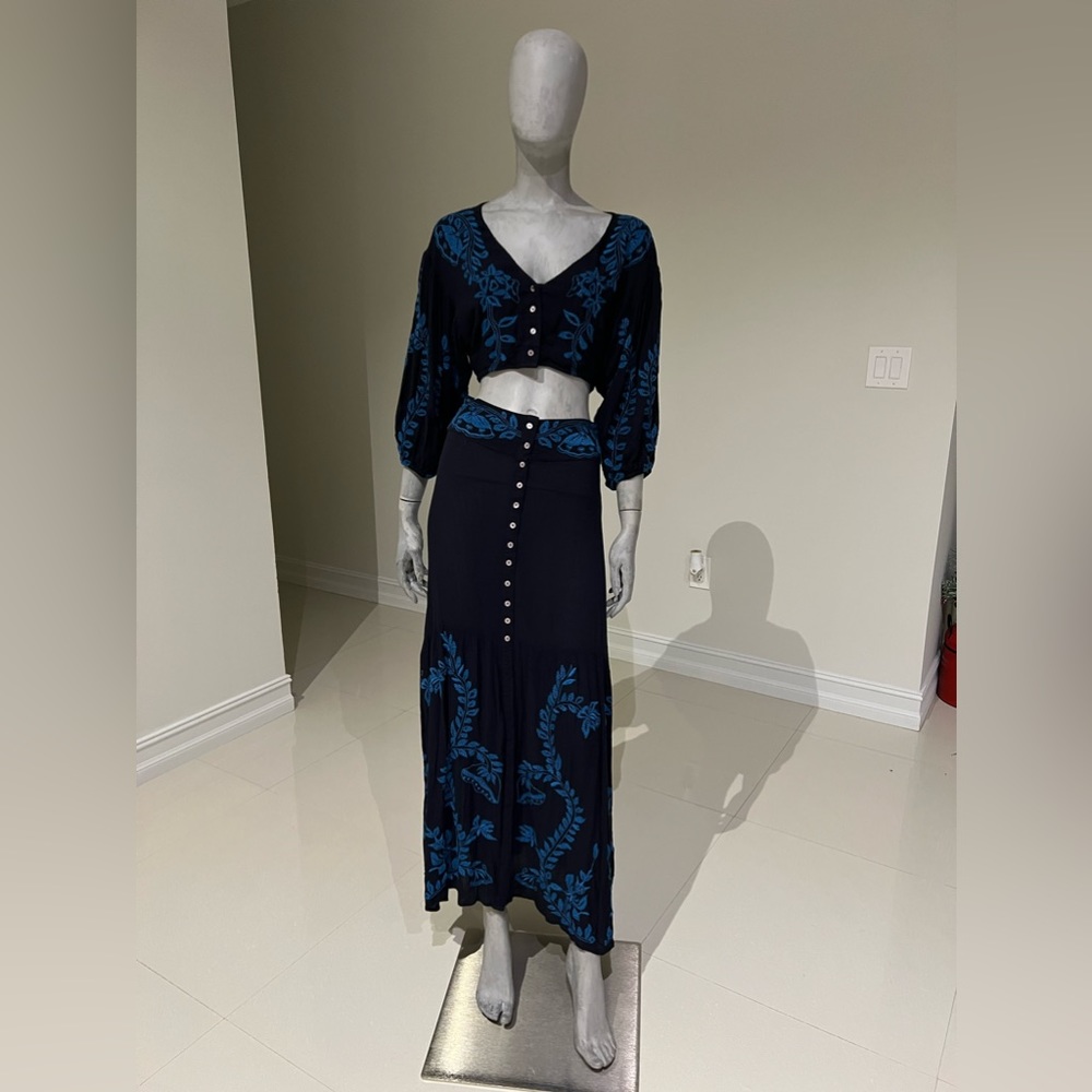 Free People Embroidered Maxi Skirt with crop top set $398 New - Picture 5 of 9